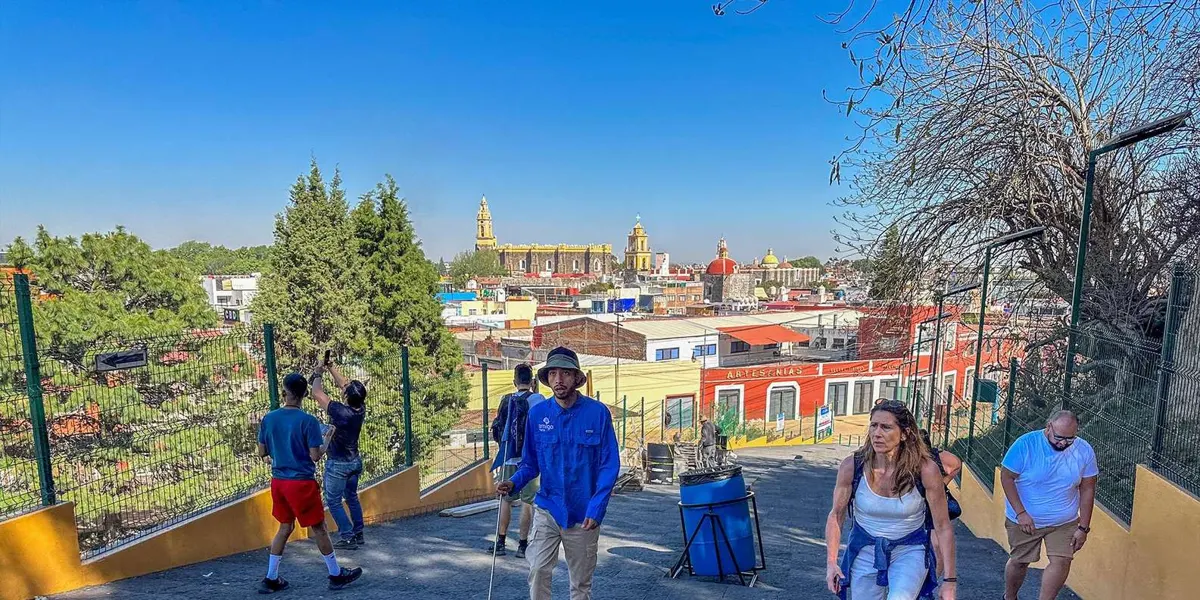 Visitors walking on a tree-lined city path