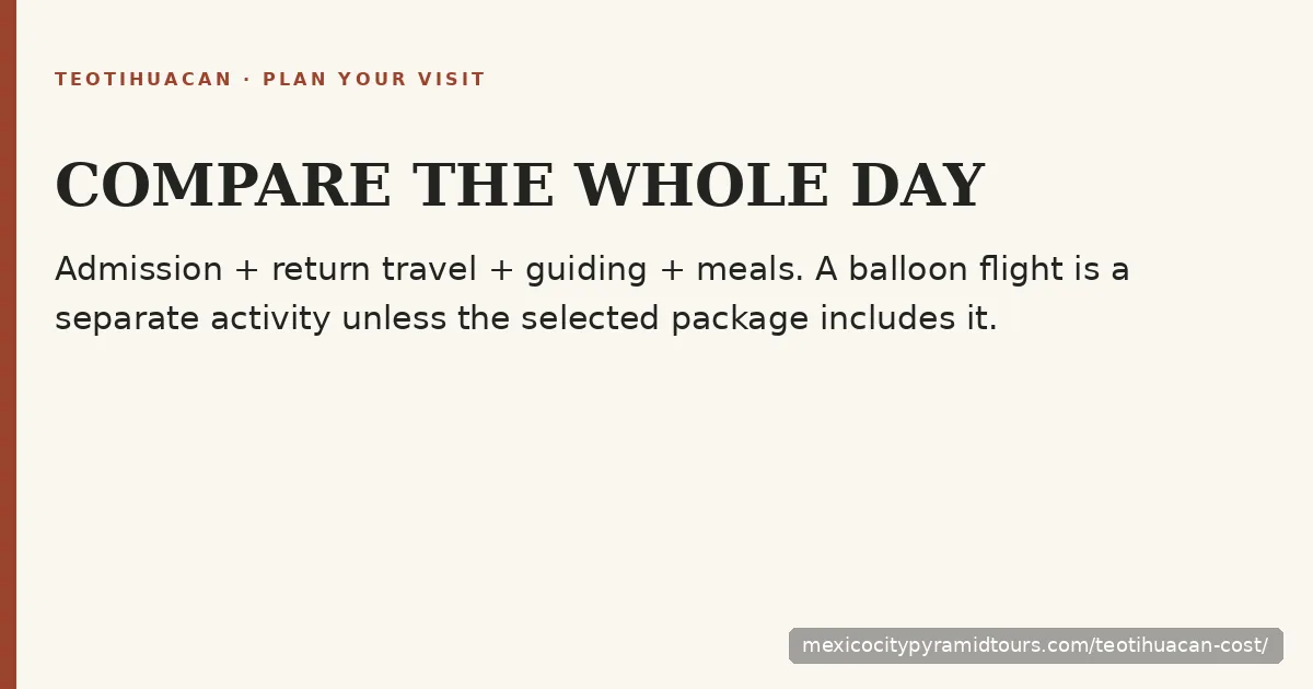 Compare the complete day: admission, return travel, guiding and meals; balloon flights require a separately included activity.